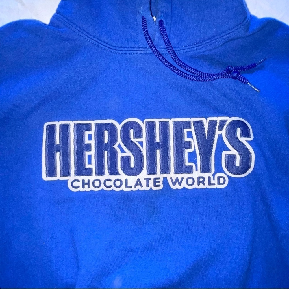 Hershey's Medium Blue Pullover Hoodie Sweatshirt with Pockets PRELOVED - Picture 2 of 7